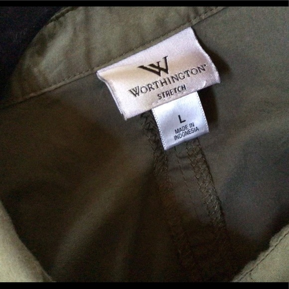 Worthington stretch easy snap army olive blouse, Size Large - Picture 10 of 10